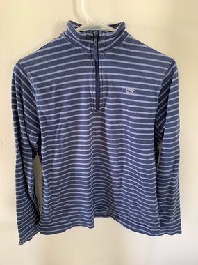 Vineyard Vines Blue and Light Blue Striped Half-Zip Pullover